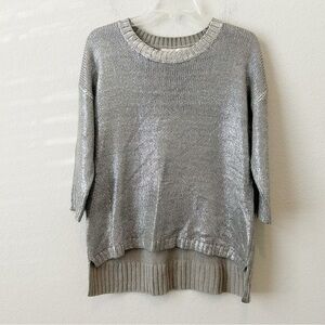 Boston Proper Crewneck Silver Metallic Light Knit High Low Sweater Sz M